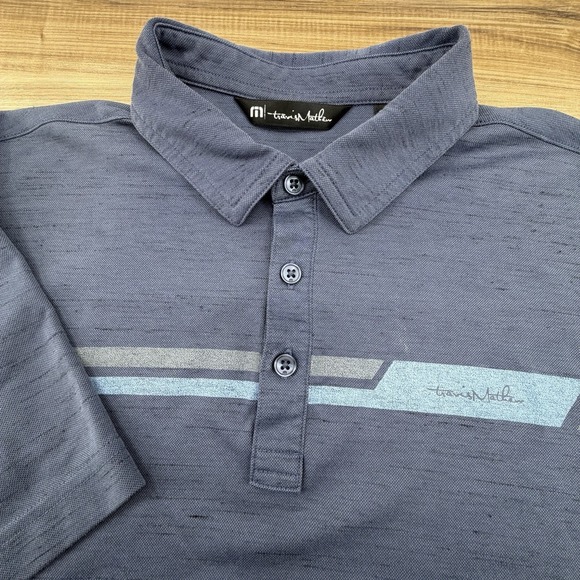 Travis Mathew Other - Travis Mathew Mens M Blue Chest Stripe Performance Stretch Polo Short Sleeve